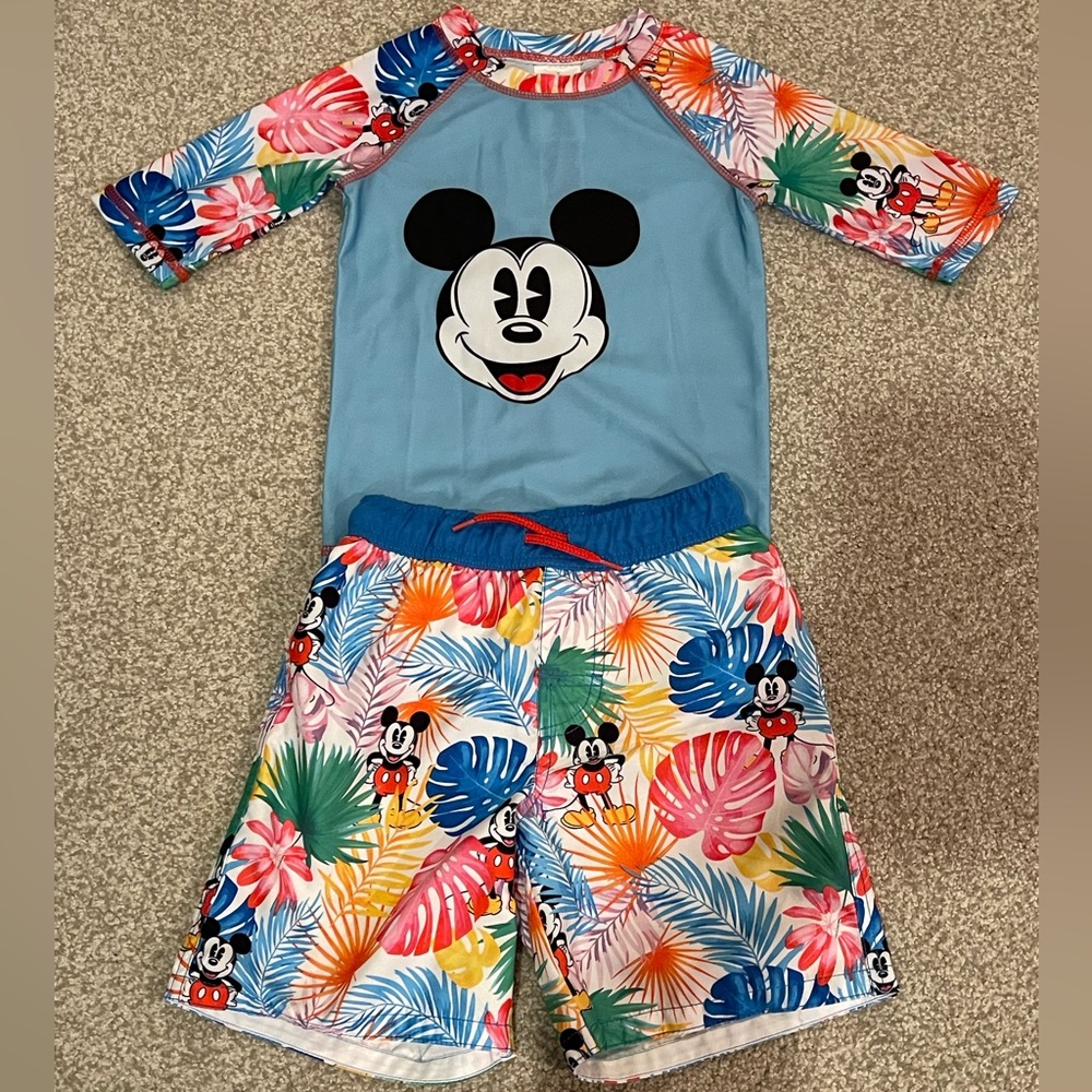 Disney Boys Swim trunks and Rash Guard